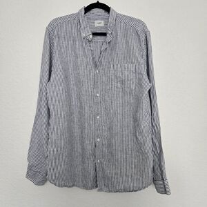 Academy Brand Mens L Rory Linen‎ Shirt Striped Button Down Navy